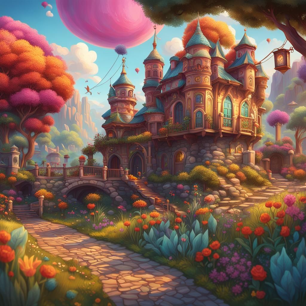 Colorful Fantasy Art in Detailed Matte Painting Style
