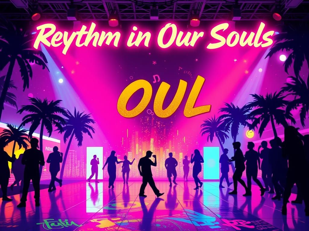 Neon Reggaeton Dance Floor Art in Pop Surrealist Style