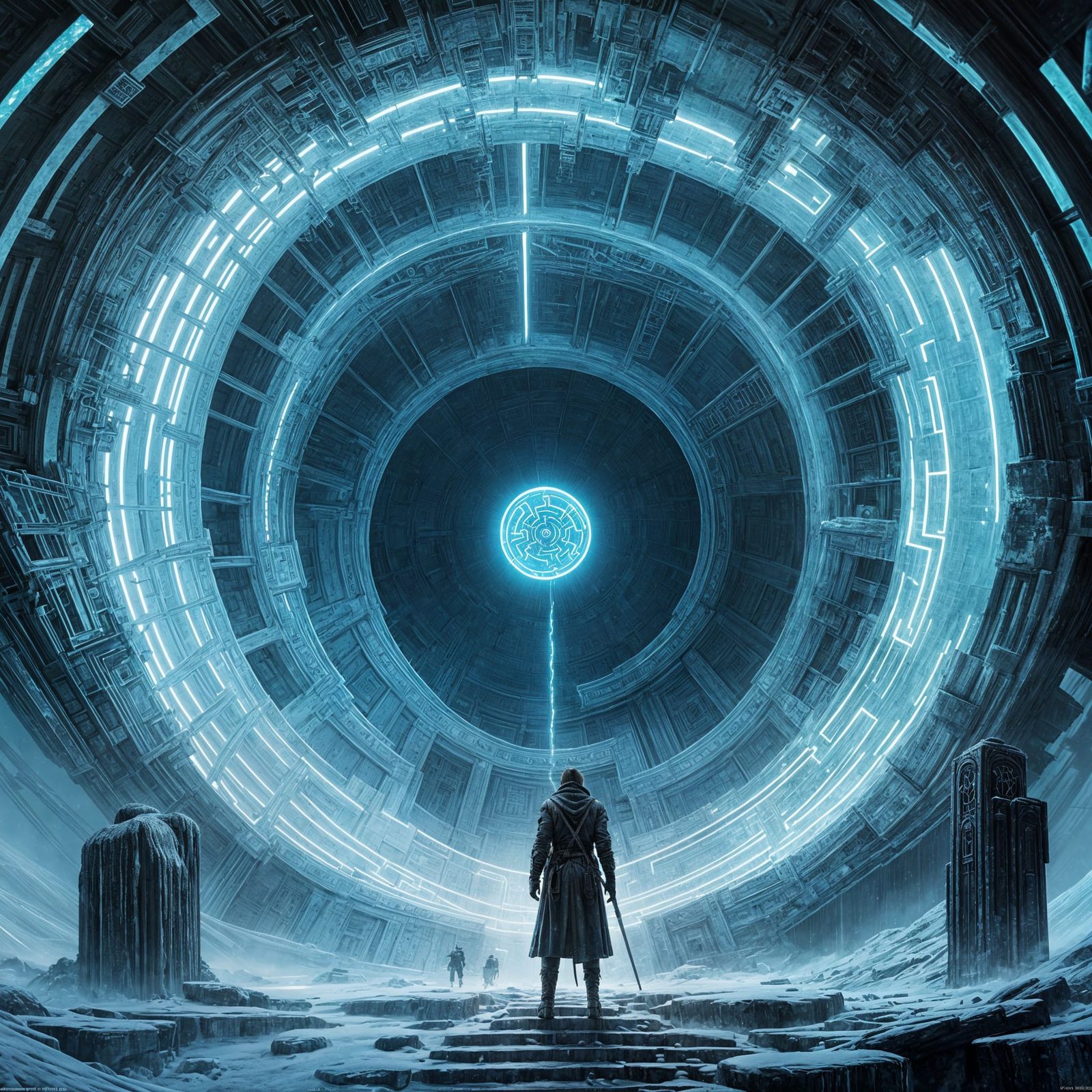 Bioluminescent Stone Maze with Intricate Details