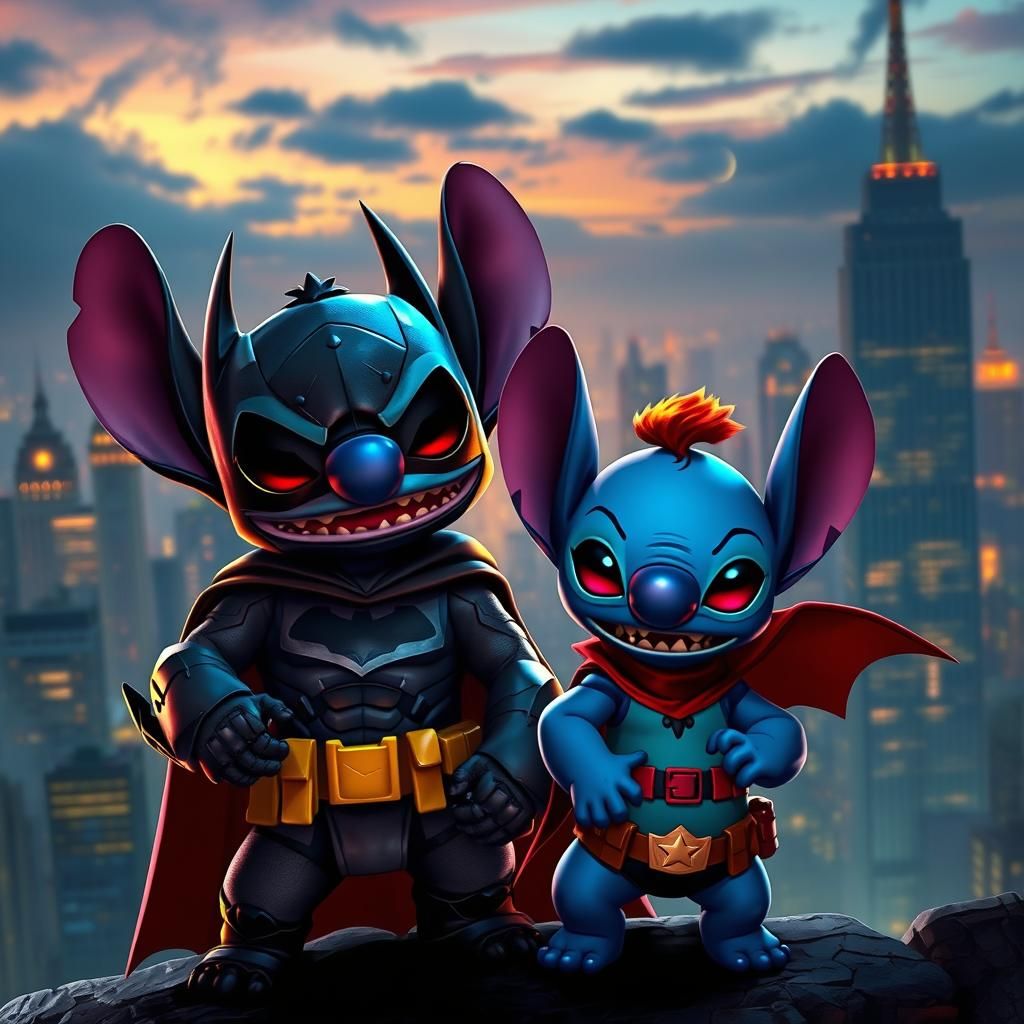 Stitch and Lilo as Batman and Robin