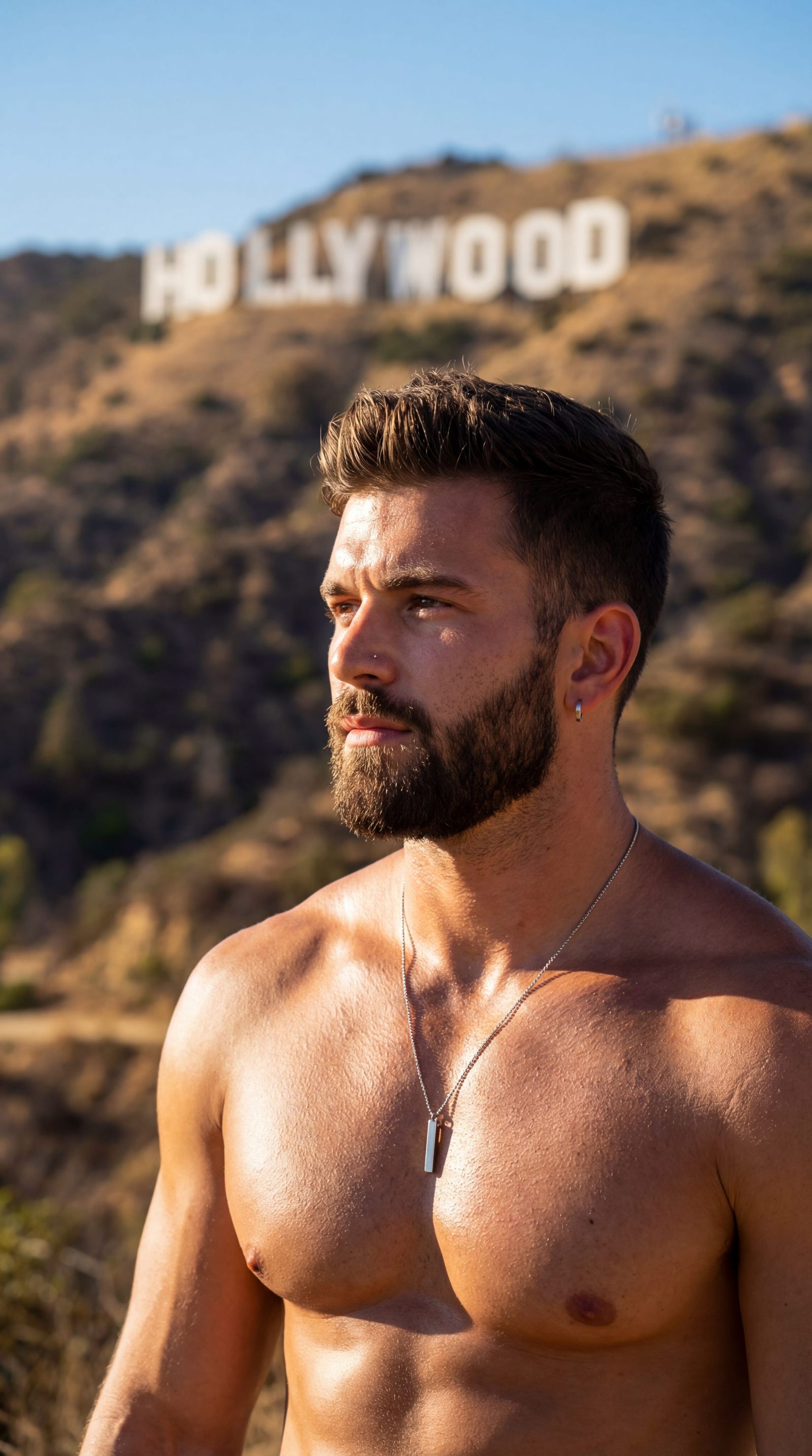Fit Man with Beard Poses in Hollywood Hills
