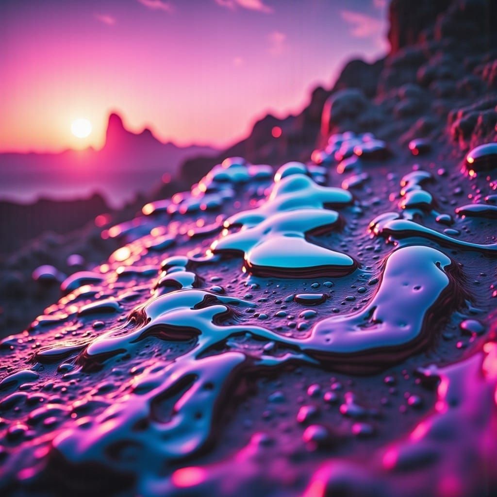 Futuristic Board with Melting Color Blobs in Shimmering Chro...