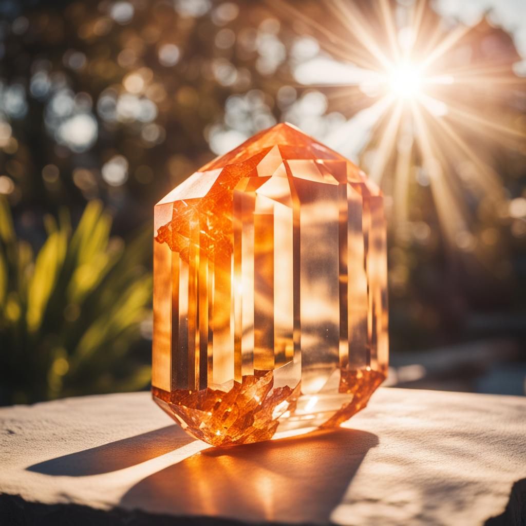 Giant Orange Kunzite Crystal Sculpture in Sunlight