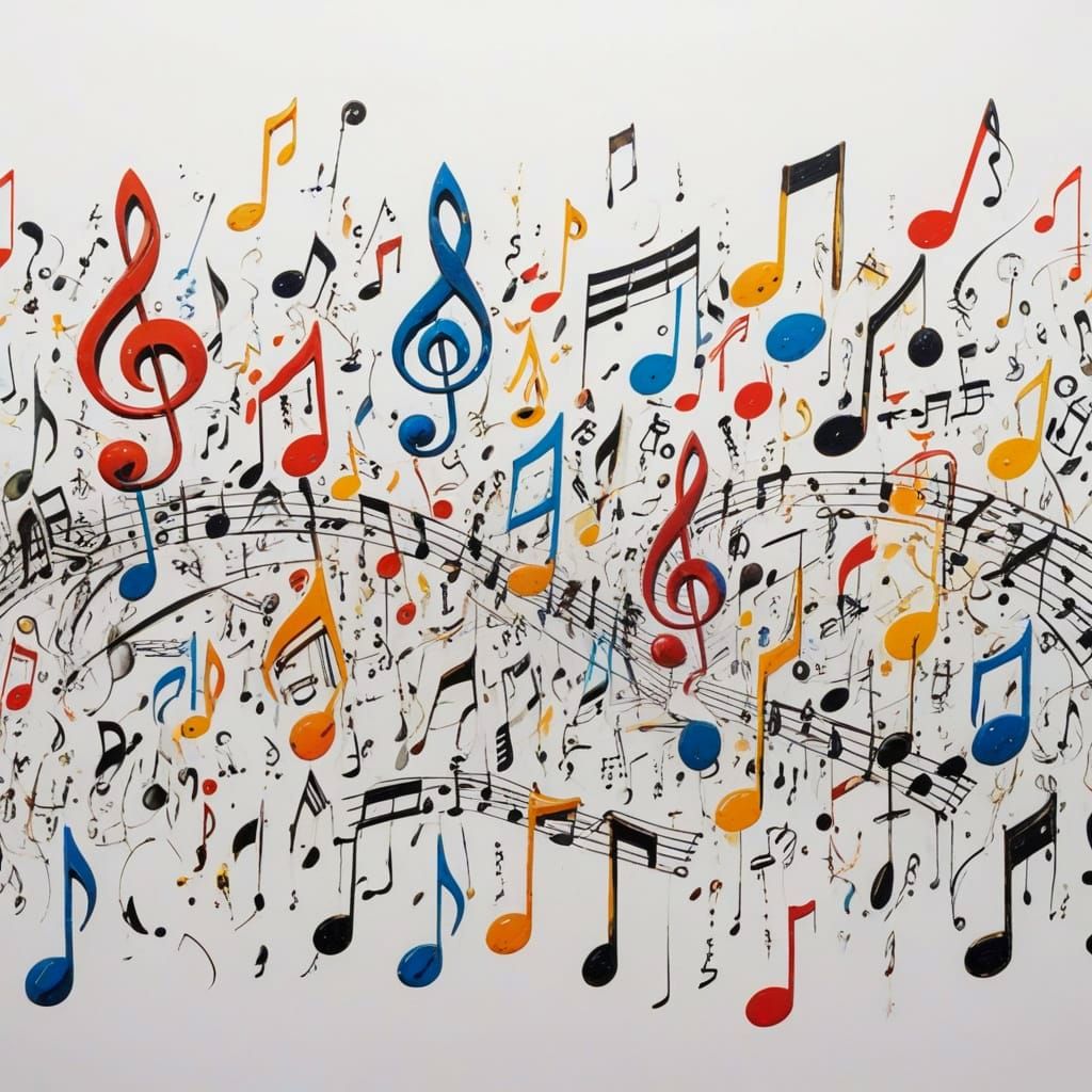 random musical notes and symbols on a white background