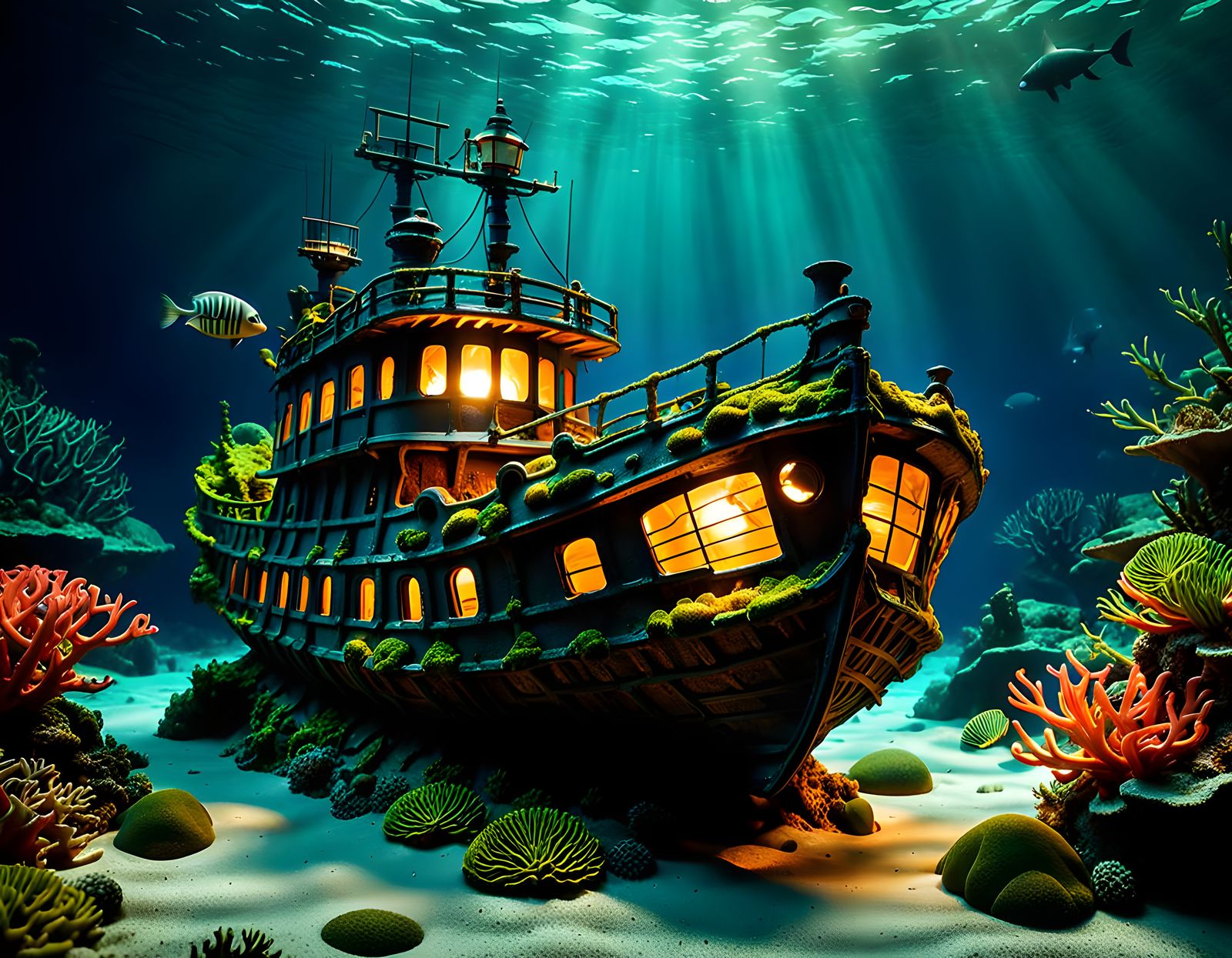 Surreal Underwater Lamp Made of Sunken Ship