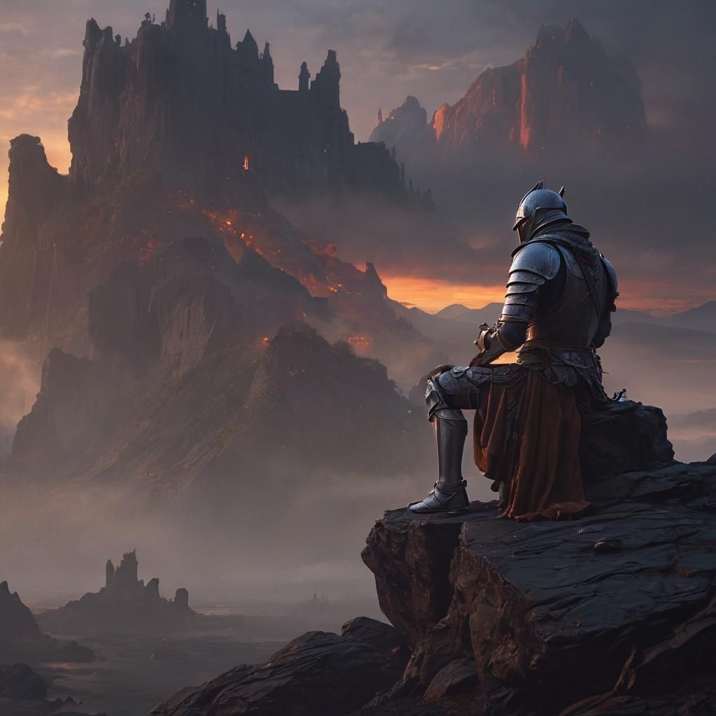 Knight Contemplates Distant Horizon in Matte Painting
