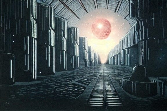 Galactic Biopunk Scene as Ink Painting