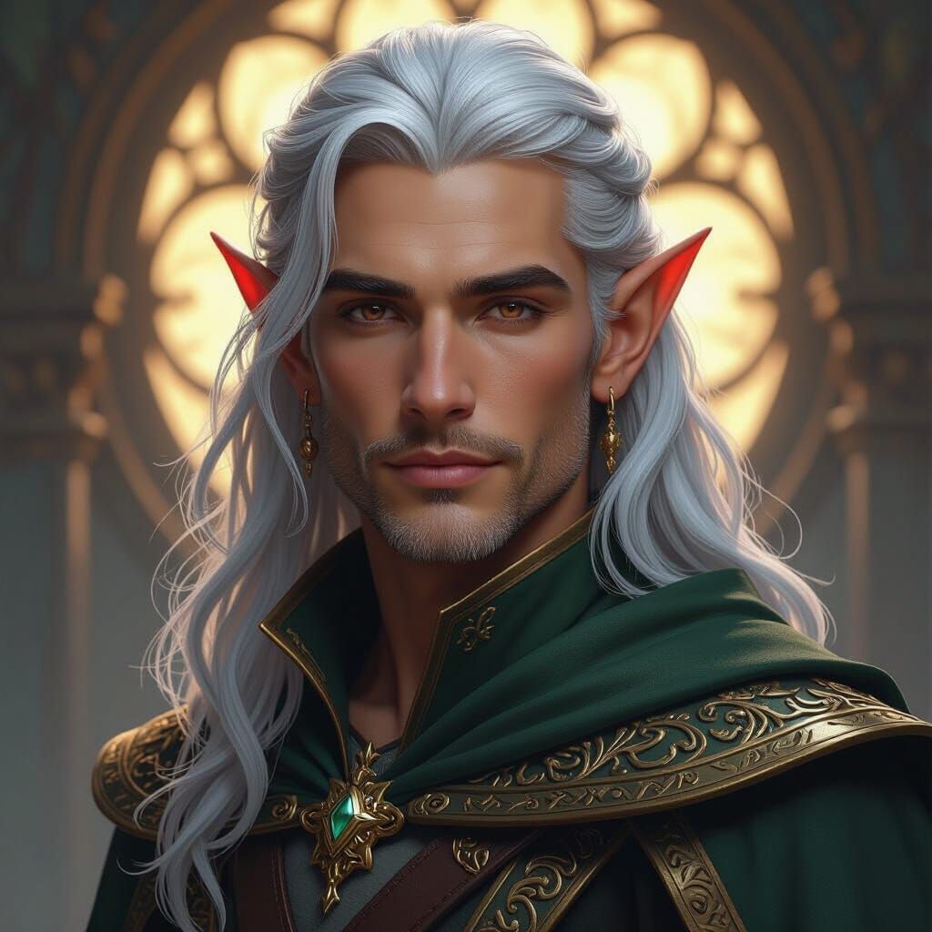 Tanned Elf Mage with Silver Hair in Dark Fantasy Style