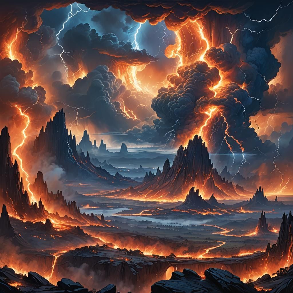 Fiery Fantasy Cityscape at Sunset, Digital Art