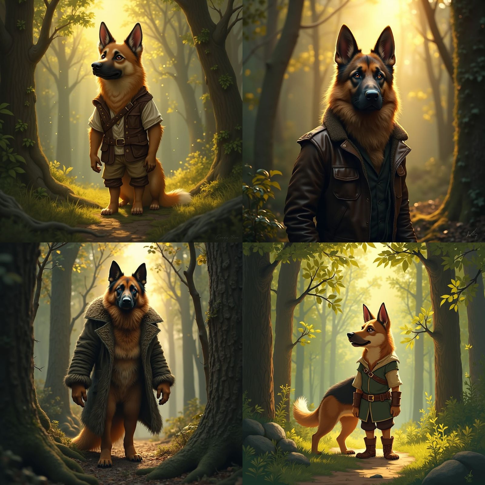 Furry German Shepherd in Enchanted Forest