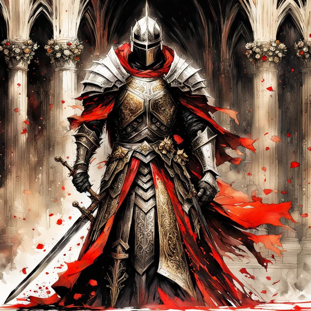 Gothic Knight in Snowy Field on Christmas Eve