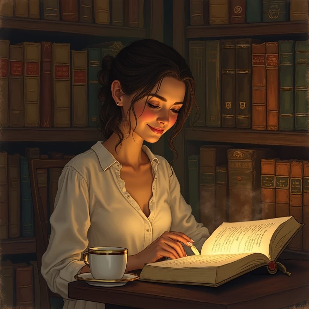 Woman Finds Serenity in Cozy Library Sanctuary