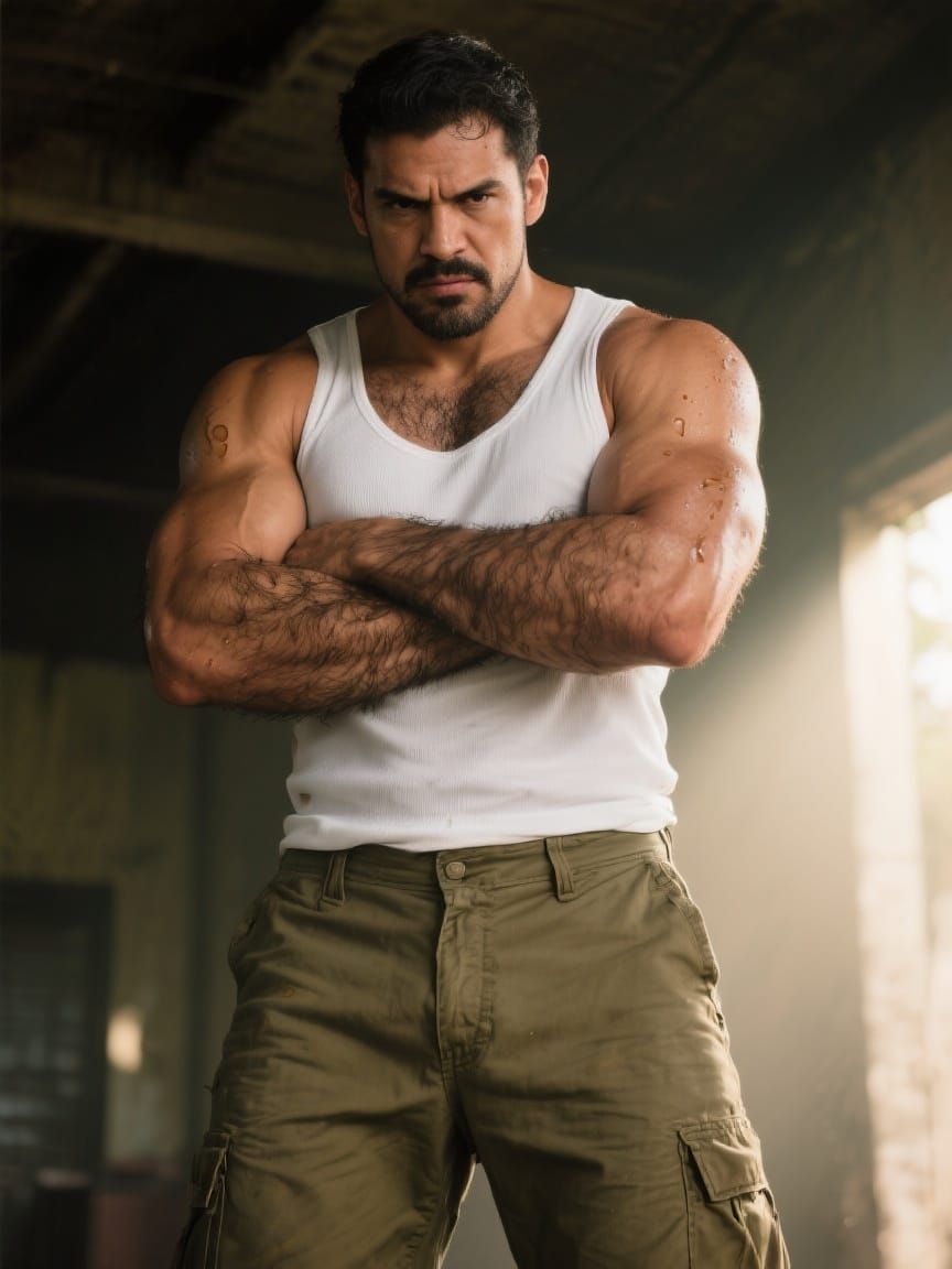 Menacing Latino Man in Cinematic Film Still