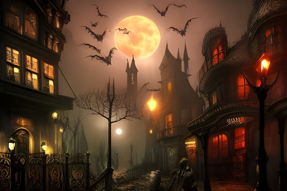 Steampunk City at Full Moon in Dark Fantasy Style