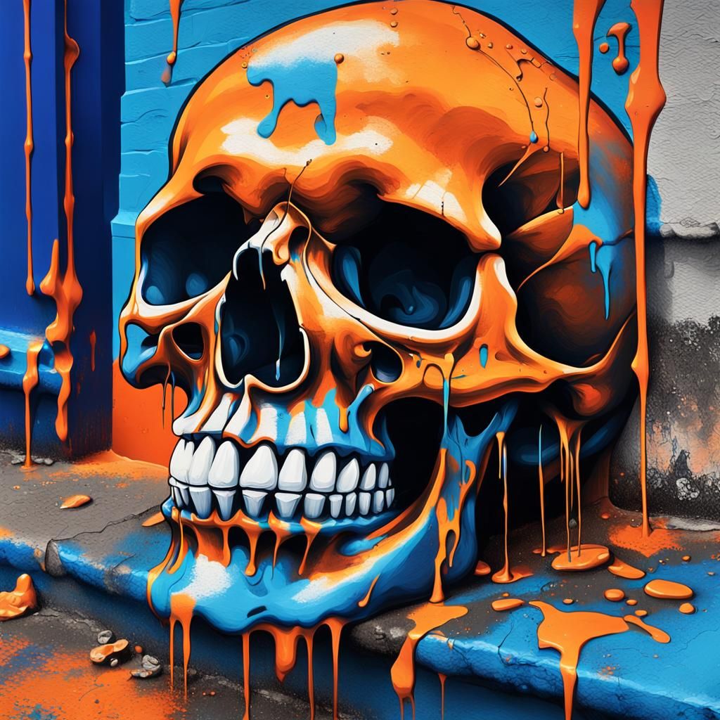Vibrant Street Art Skull in Urban Decay