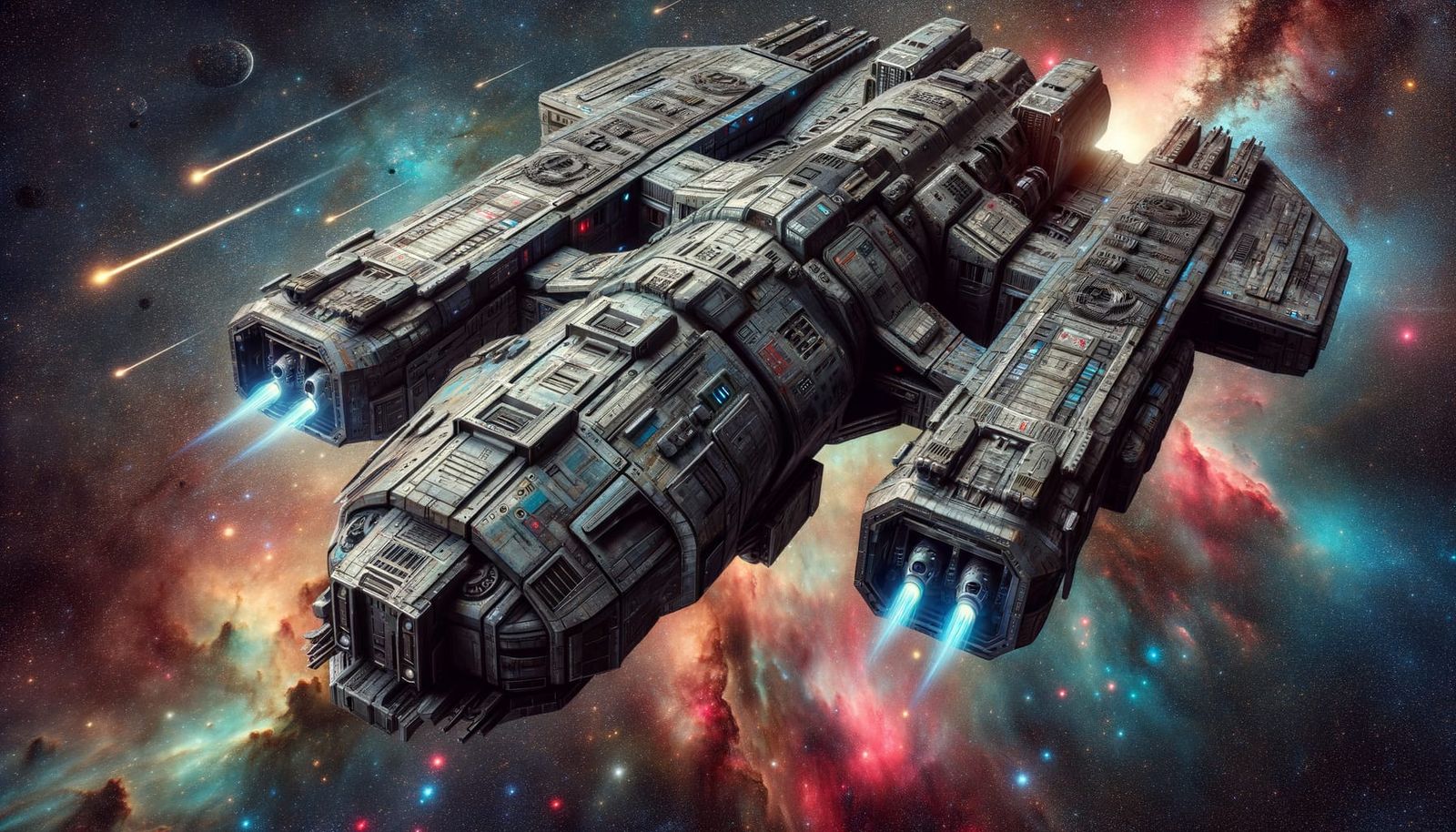 Battlestar Galactica: Heavily Armed Spaceship in Cosmos