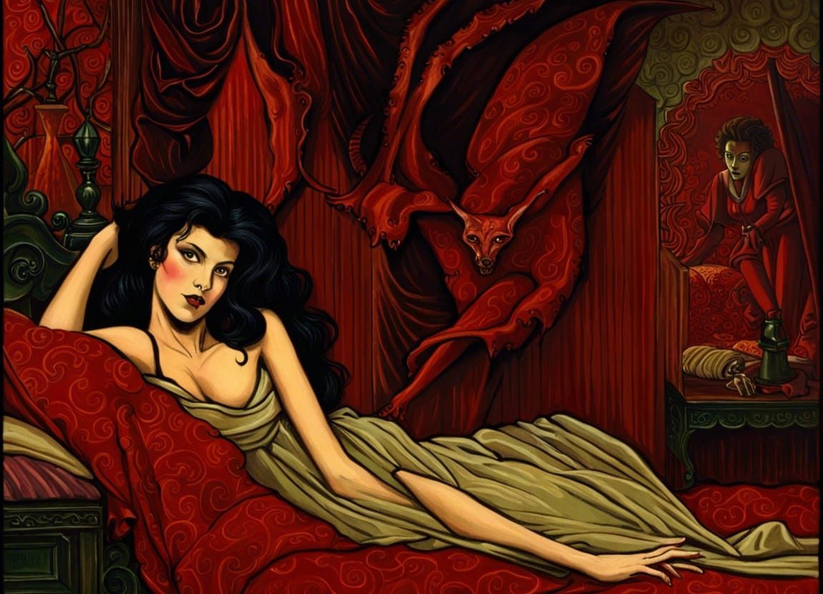 Succubus Reclining in Bedchamber, Expressionist Style