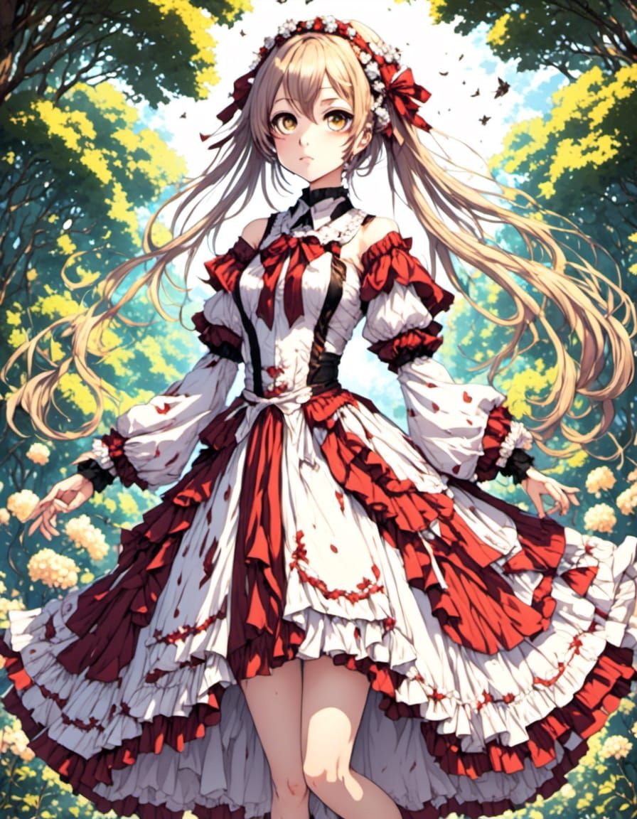 Anime Girl in European Dress with Color Gradients