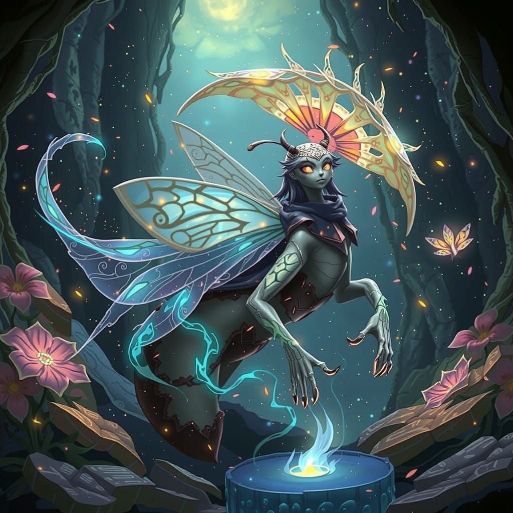 Majestic Firefly Amidst Vortex of Fireflies in Ethereal Glow