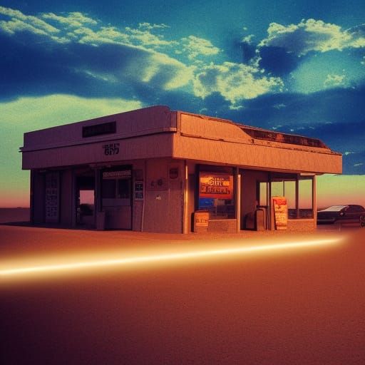 Desert Convenience Store at Sunset: Lo-fi Aesthetic
