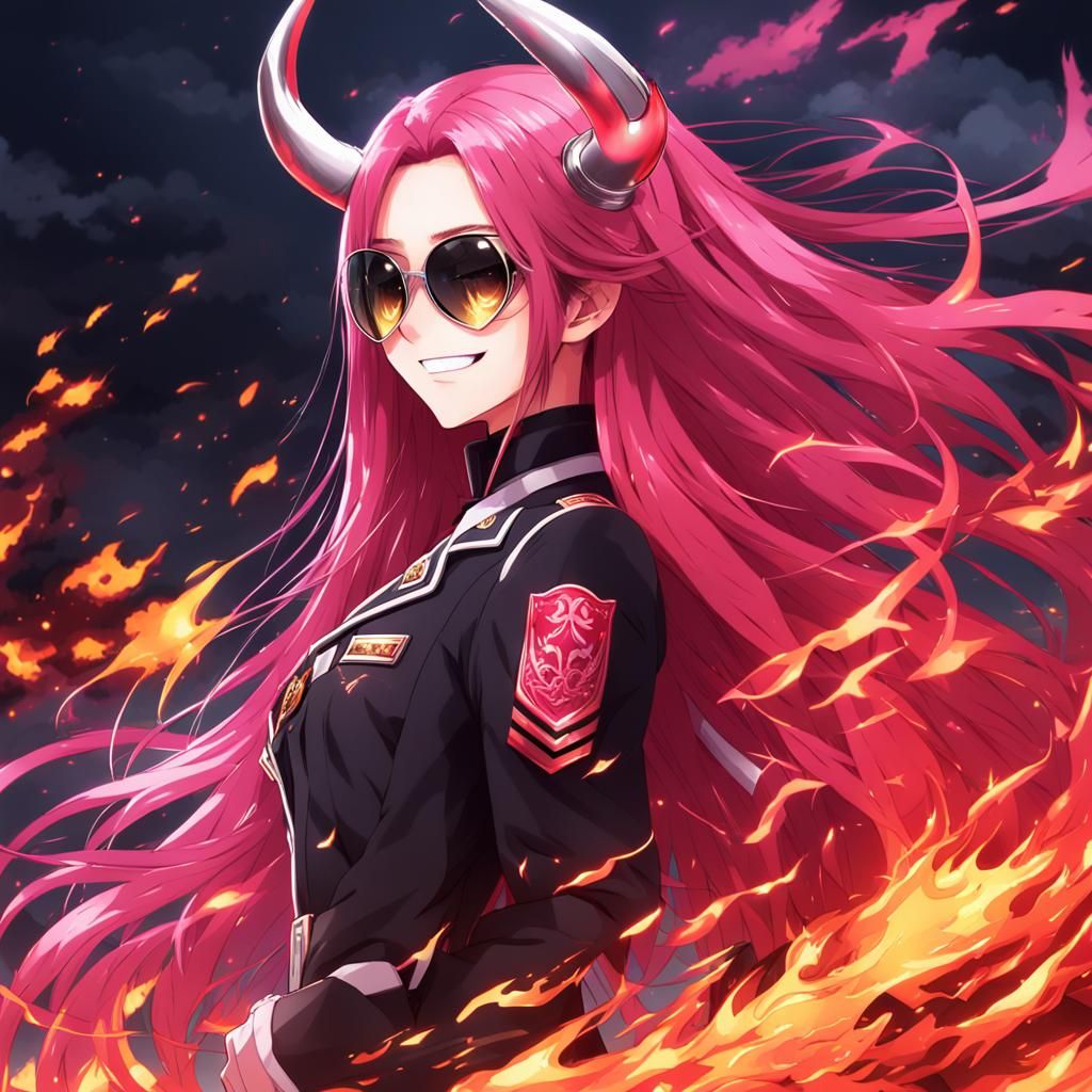 Fiery Anime Portrait of a Woman in Uniform