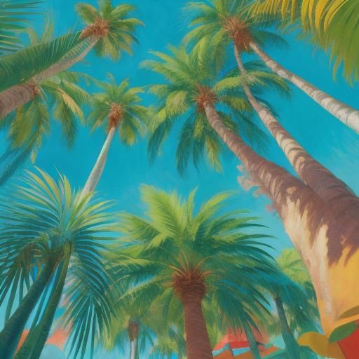 Dreamlike Expressionist Friends Dancing Under Palm Trees