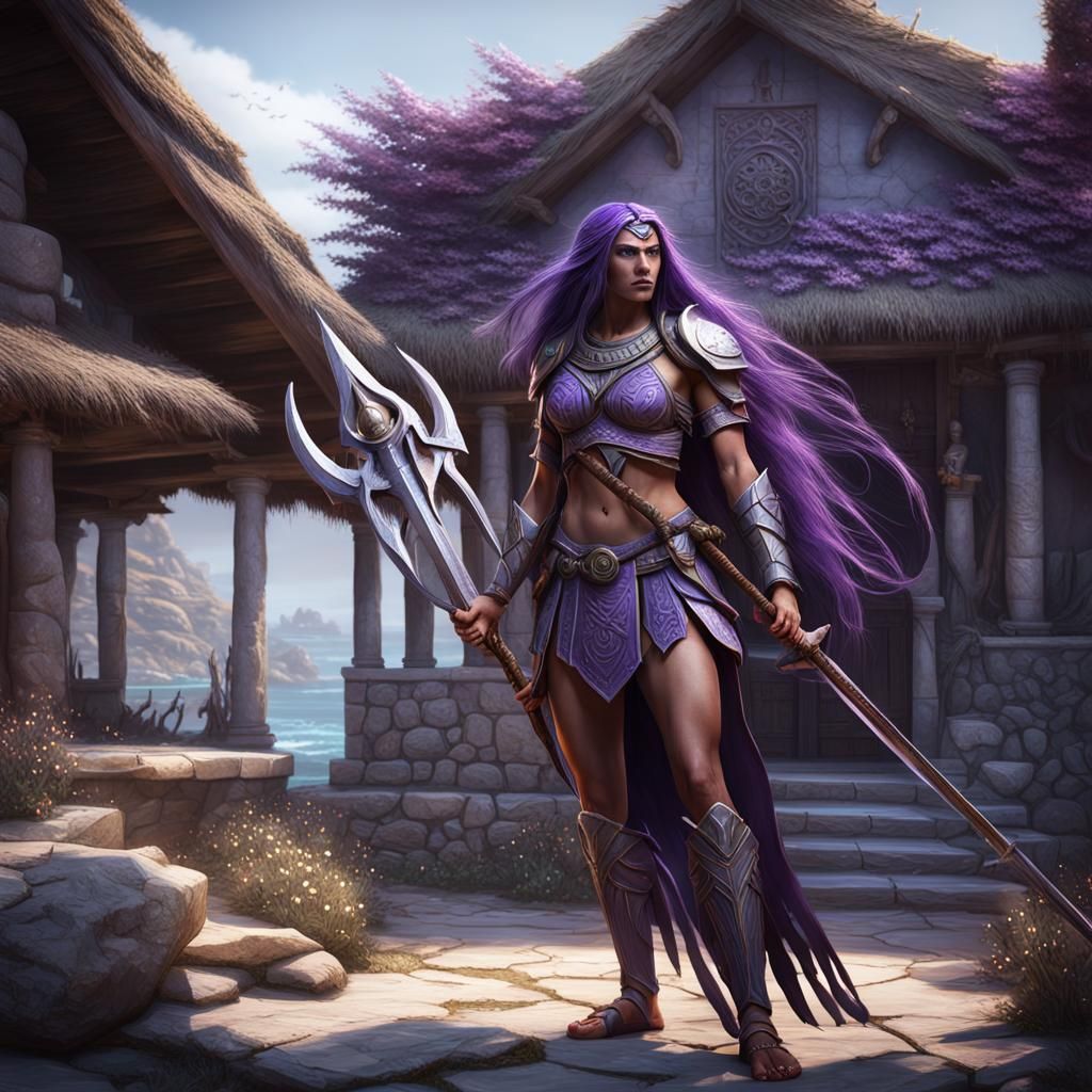 Goddess Warrior Protects Village: Dark Fantasy Art