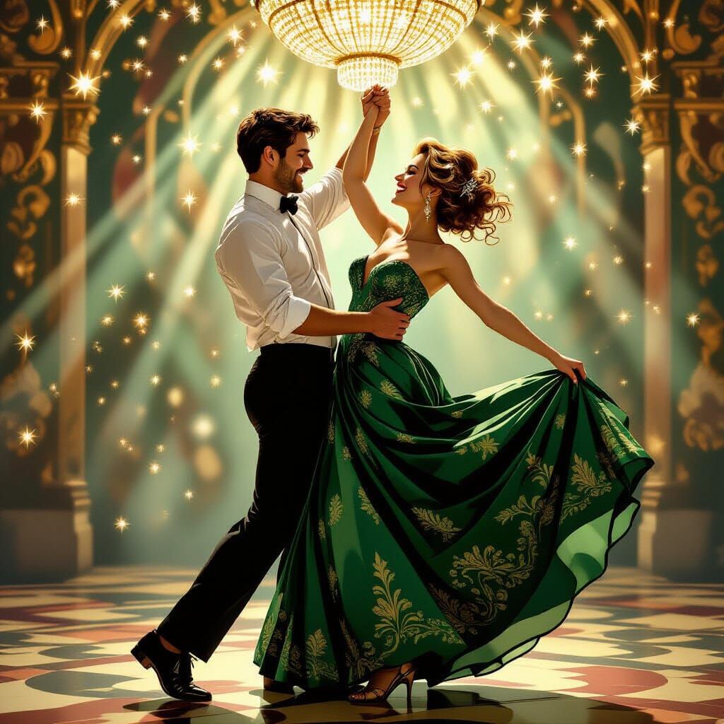 Elegant Couple Dancing in Art Nouveau Style