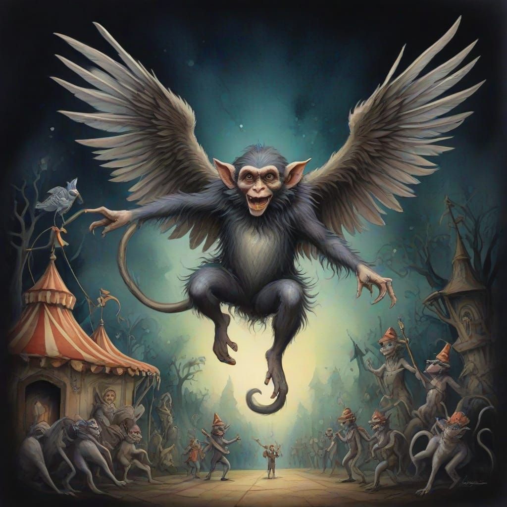 Whimsical Circus Scene in Dark Vintage Style