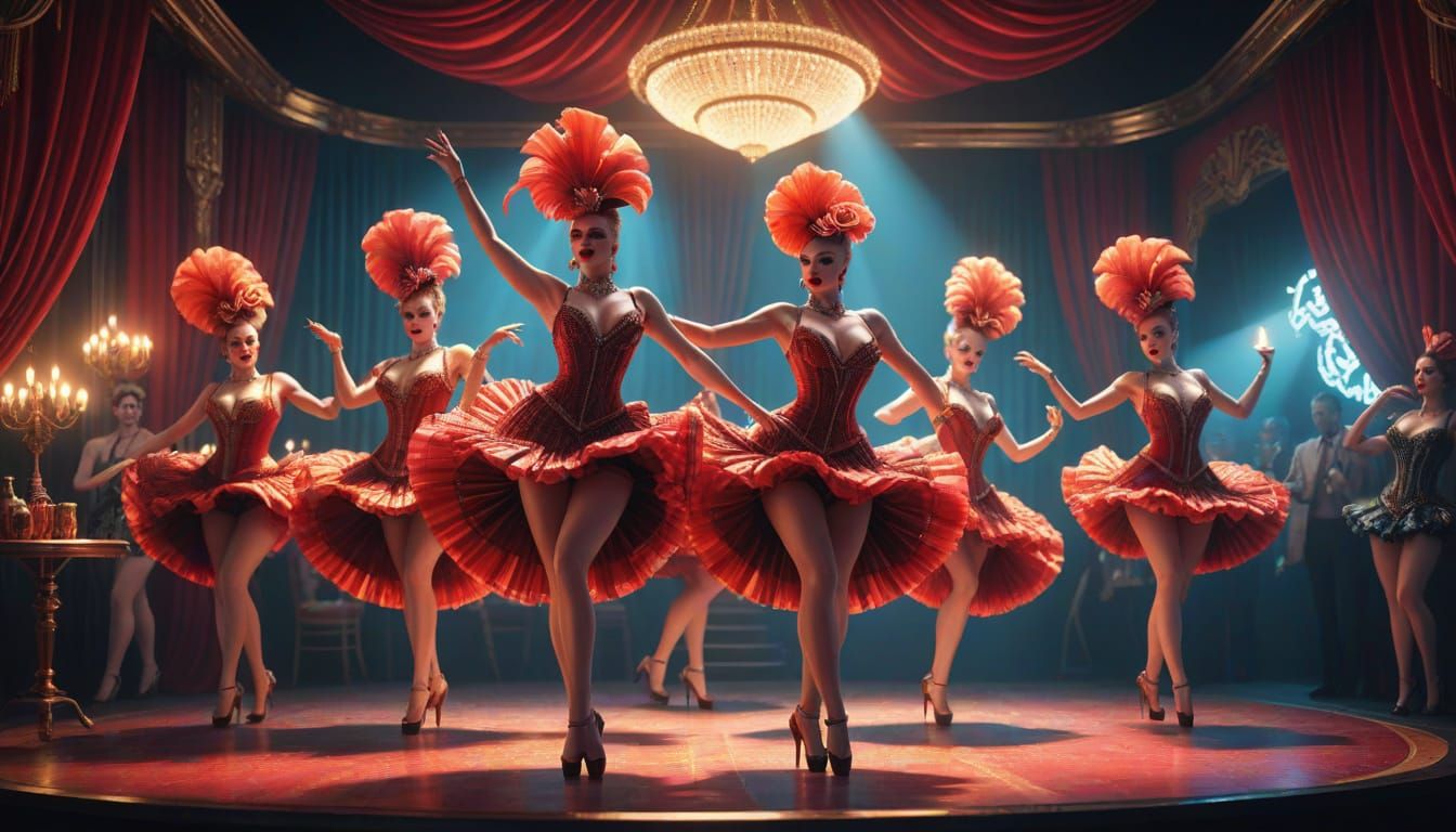 Showgirls Dancing the Can-Can in Hyperreal Style