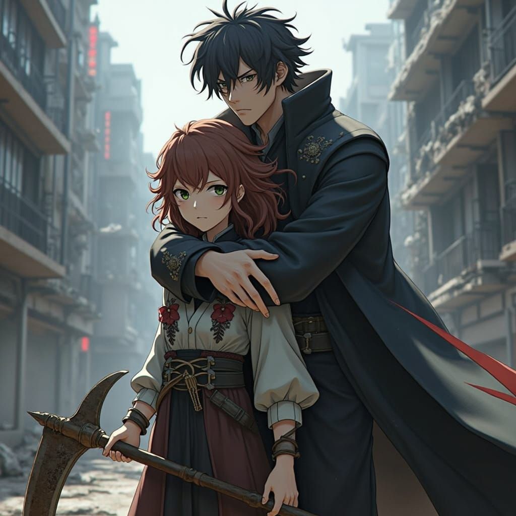 Menacing Demon Stands Tall Behind Anime-Inspired Girl with S...