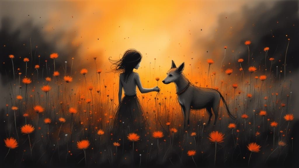 Dawn Flower Field: Dark & Gold with Iridescent Bokeh