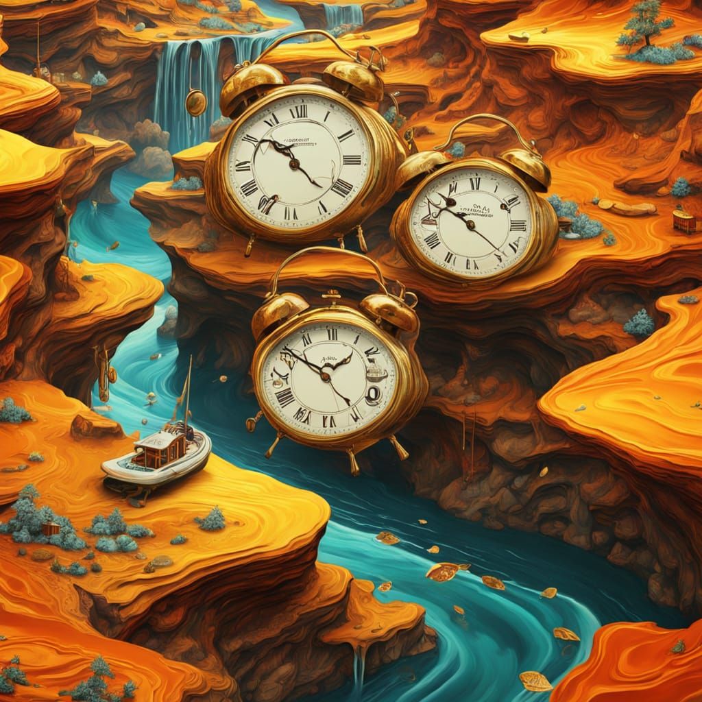 Surreal Time-River in a Symbolist Landscape