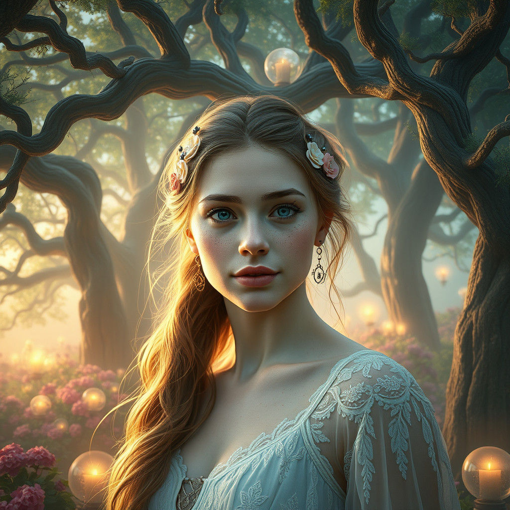 Ethereal Freckled Lady in Mystical Purple World