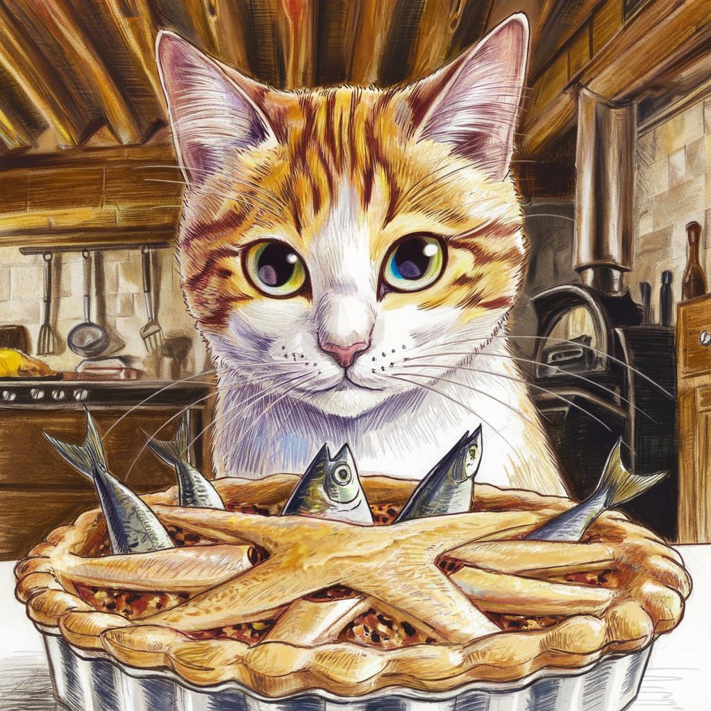 Anime Cat Longing for Stargazy Pie