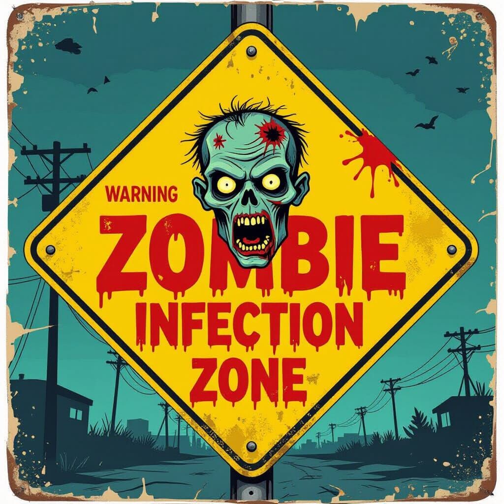 Warning Zombie Infection Zone Sign in Gritty Style