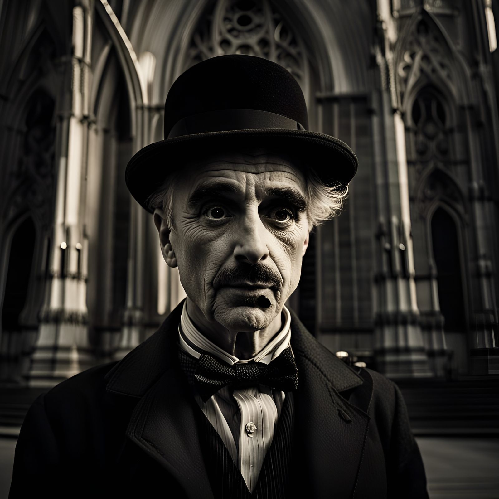 Chaplin Portrait with Monocle and Cigar