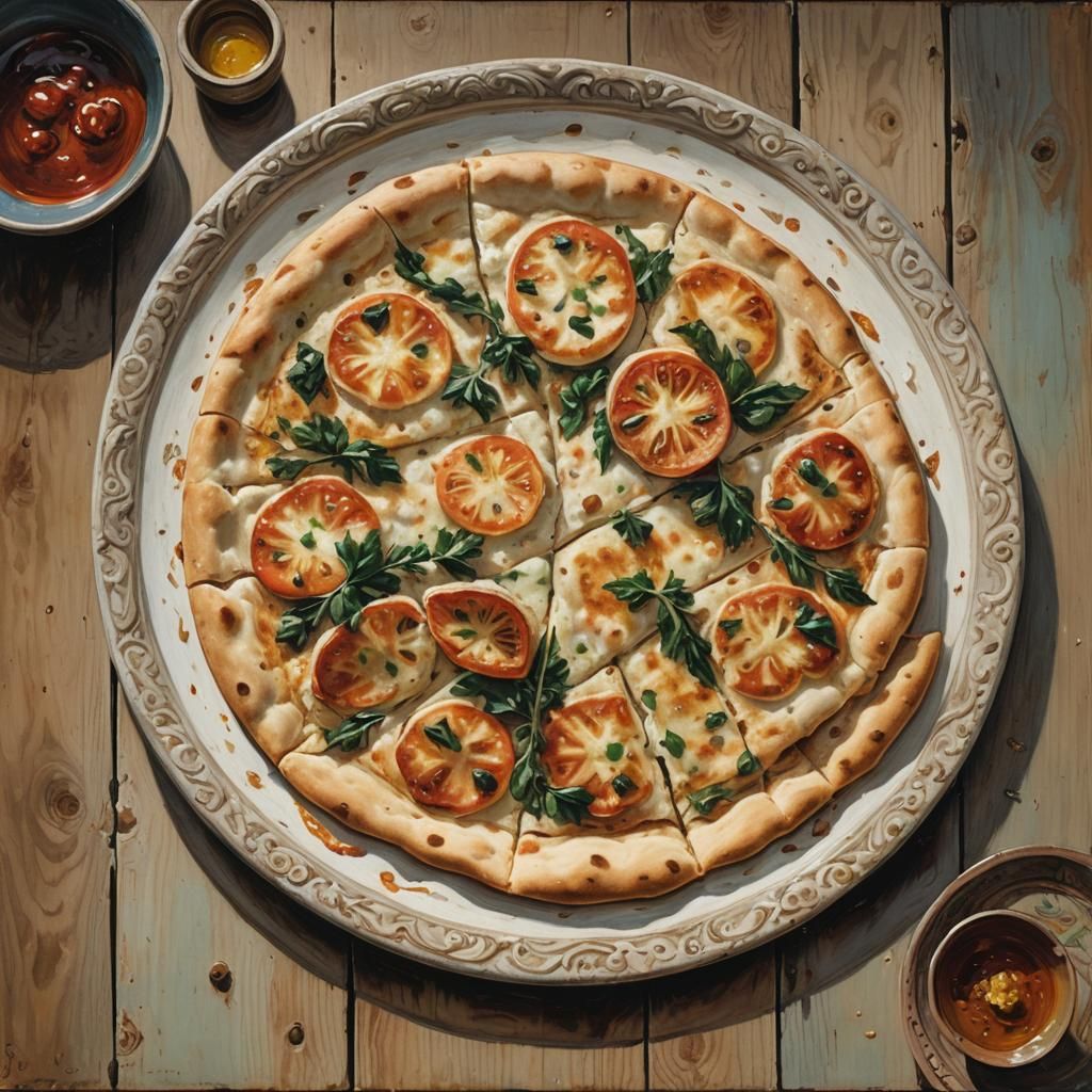 Artful Oil Painting of Flatbread Still Life