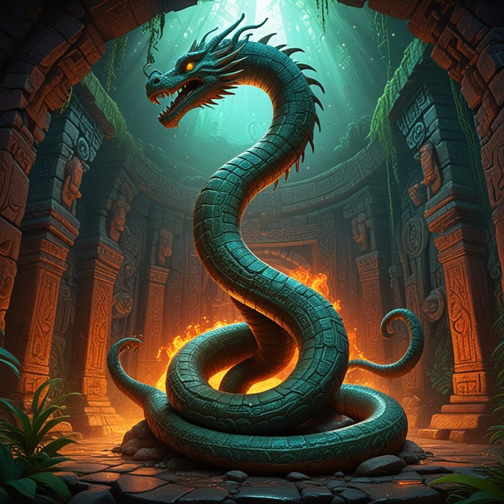 Incan Serpent Deity in Vibrant, Iridescent Splendor