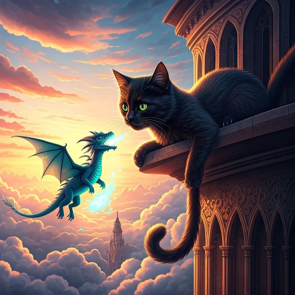 Black Cat and Dragon in Magical Castle