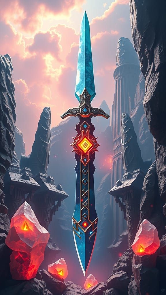 Fantastical Crystal Sword in Detailed Matte Painting Style