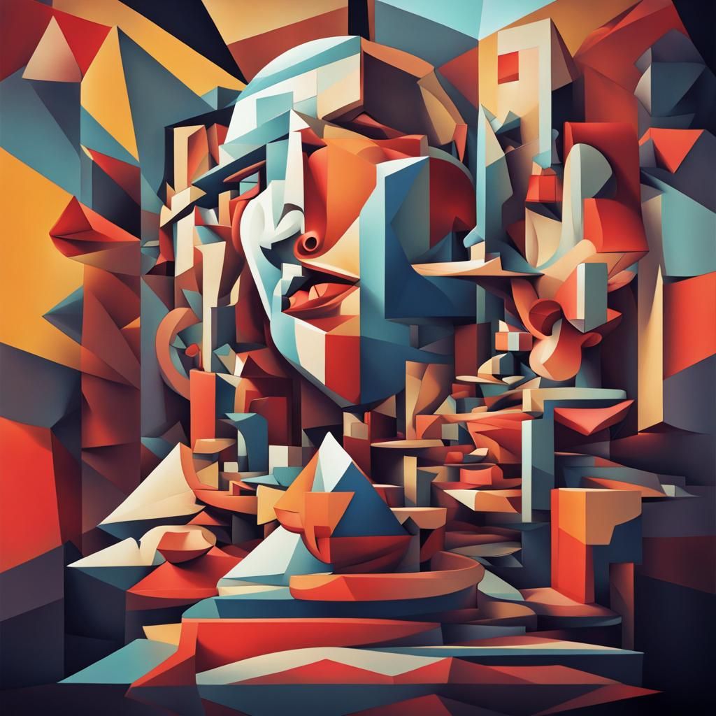Cubist Painting of Thoughts Lost in Wonderland