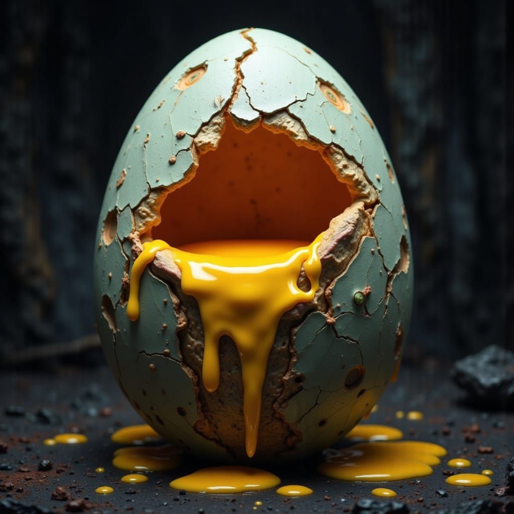 Alien Egg Cracked Open With Spilling Yolk