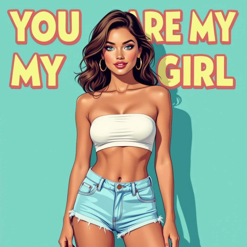 Pop Art Portrait of a Woman in Tube Top and Shorts