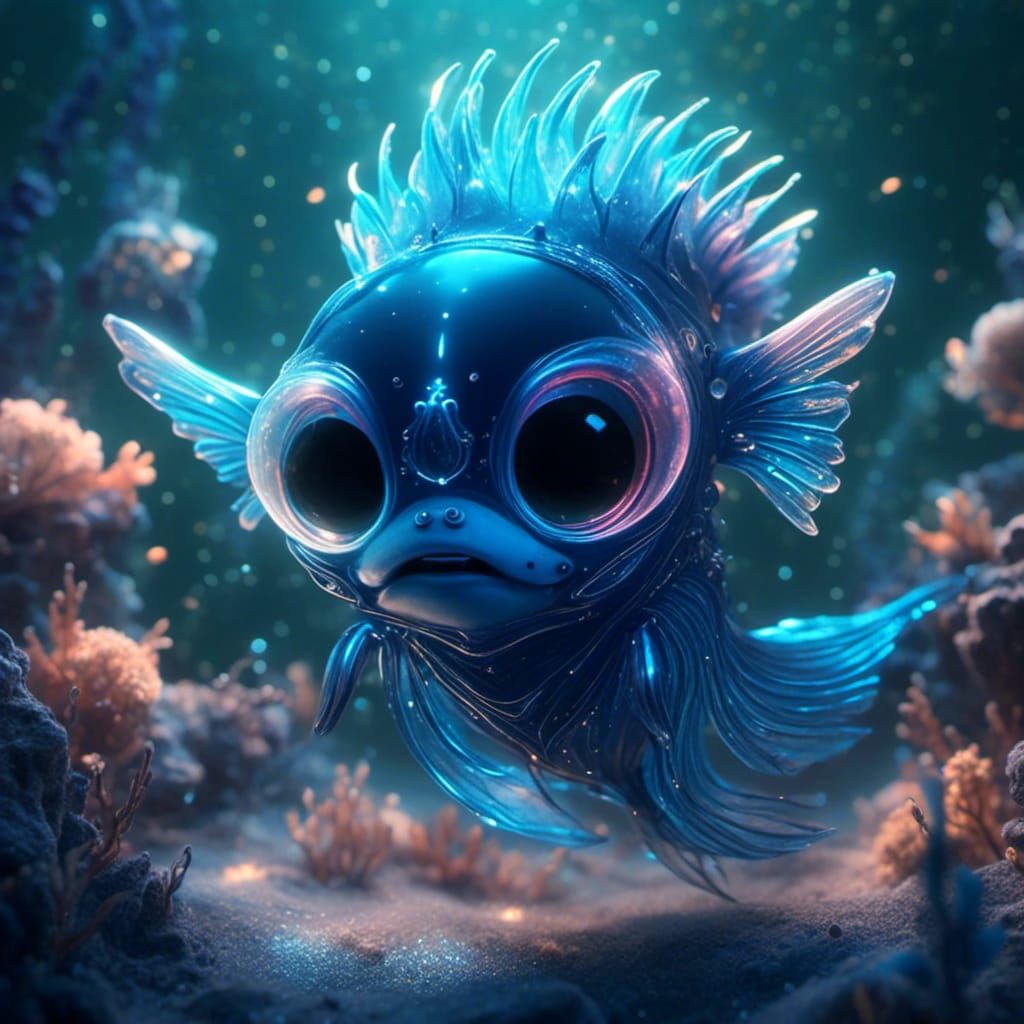 Glowing Bioluminescent Alien Fish with Tendrils