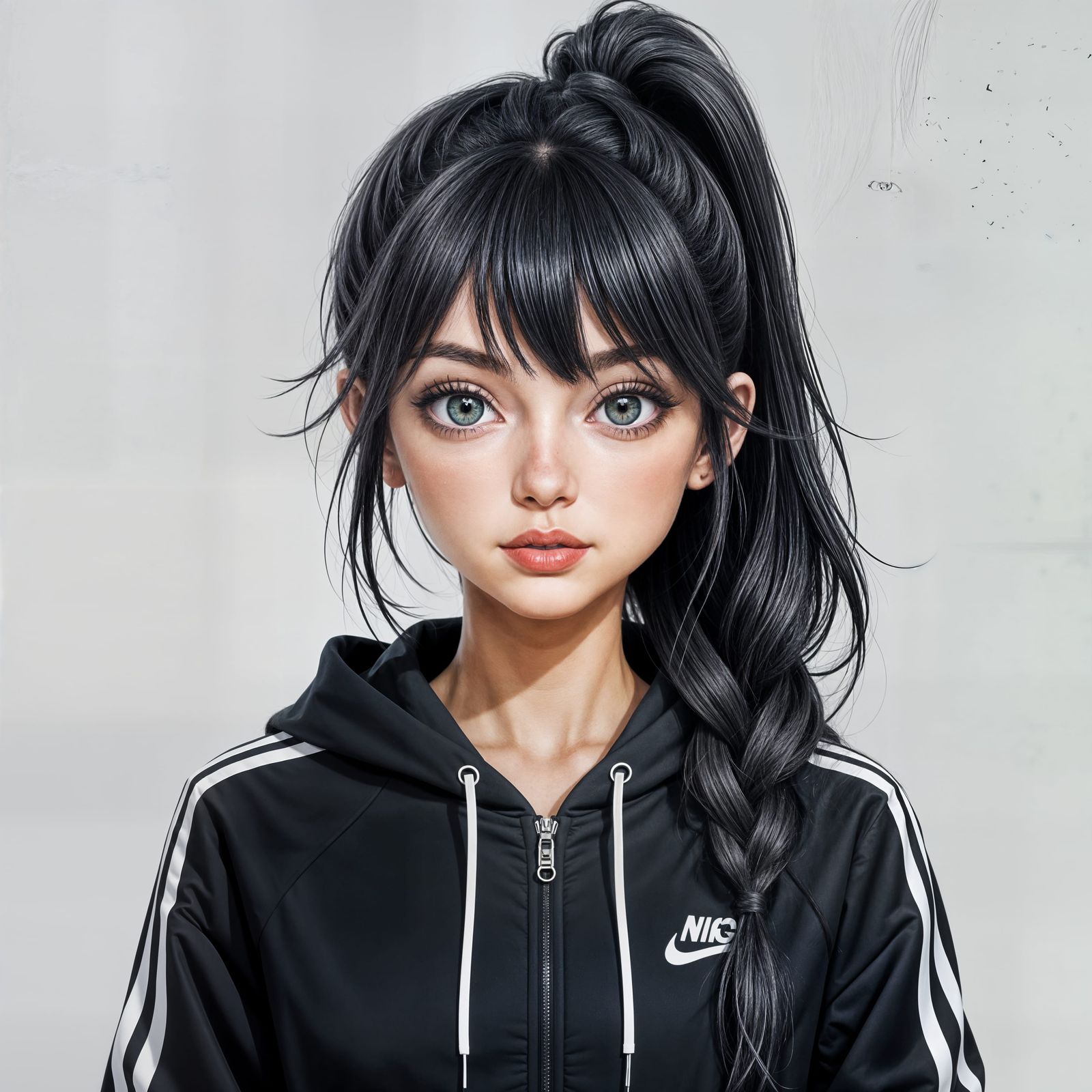 3D Render of Serious Black-Haired Girl in Acrylic Painting