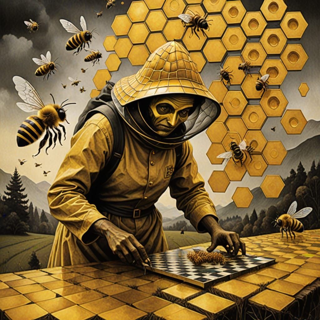 Golden Honey Hive Freedom Fighters in Surreal Digital Collag...