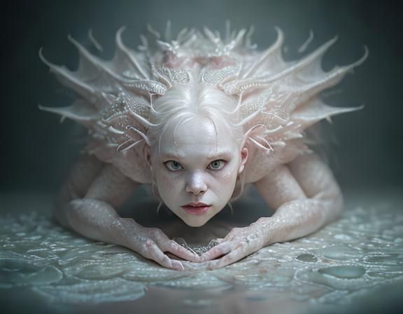 Albino Axolotl-Alligator Hybrid in Detailed HDR Style