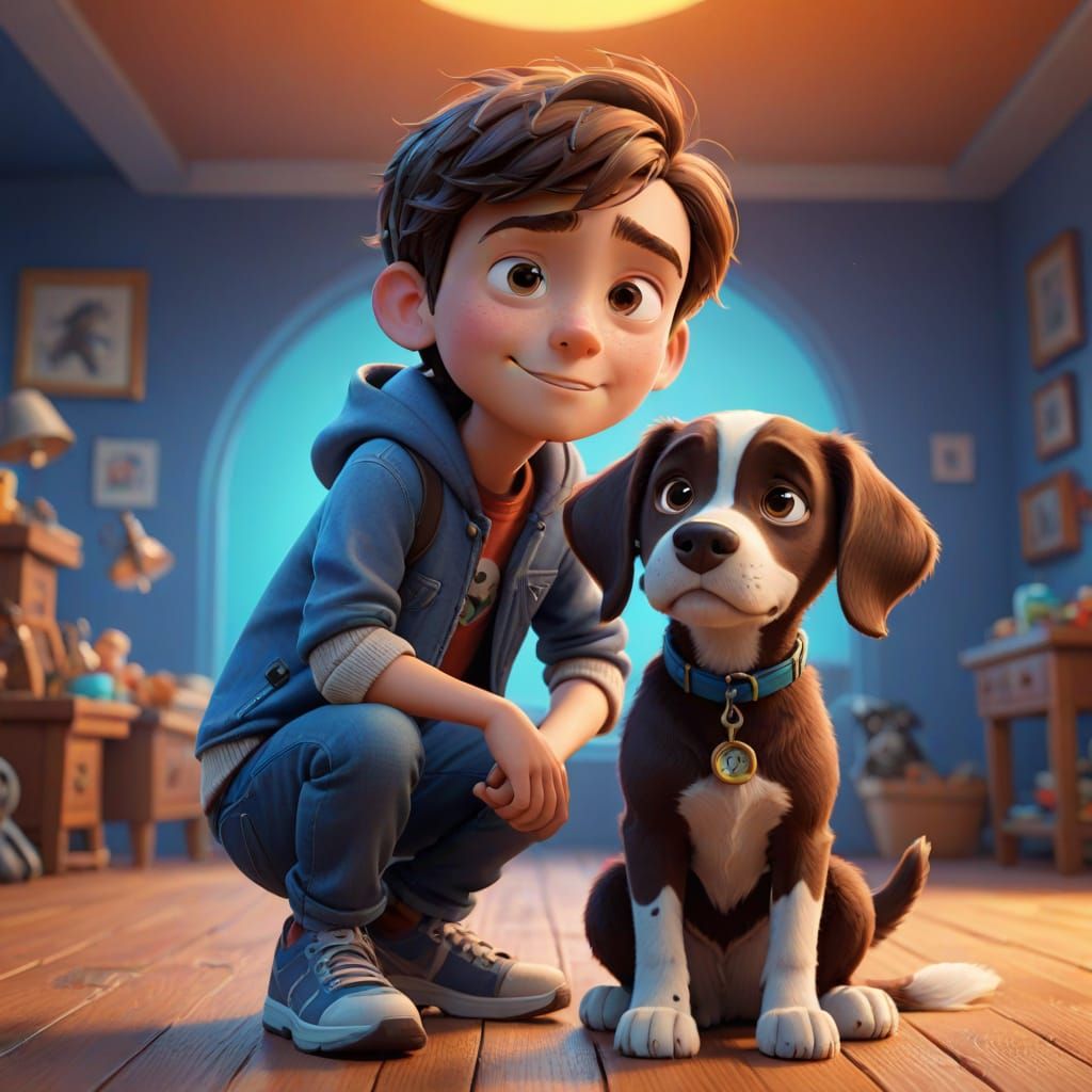 Boy and Dog as 3D Digital Art