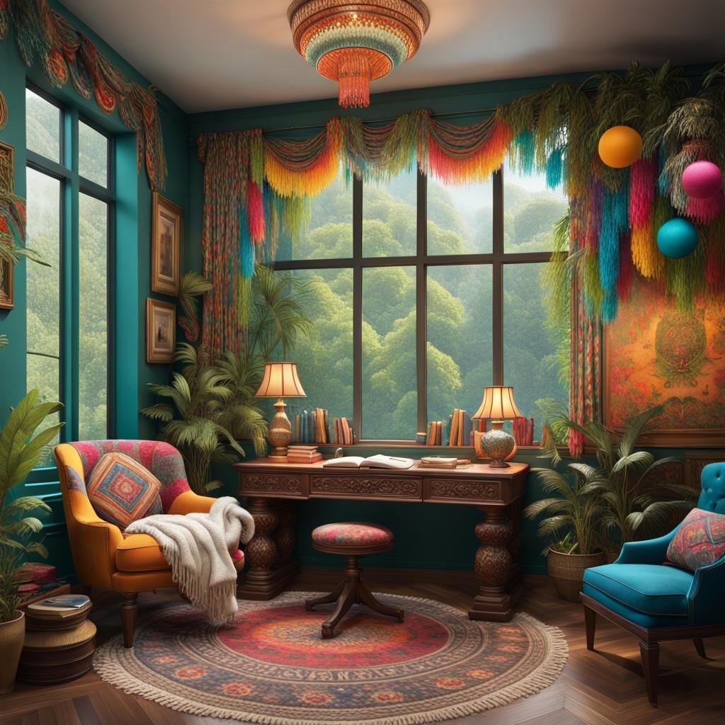 A Bohemian-inspired study room